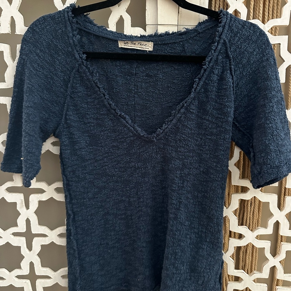 We The Free Blue Fitted Ribbed T-Shirt